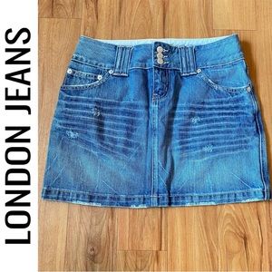 London Jean Distressed Blue Denim Mini Skirt Women’s Size 2
